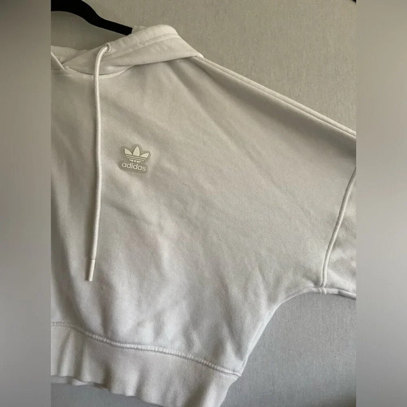 Adidas white cropped sweatshirt hoodie Sz M - Picture 6 of 16